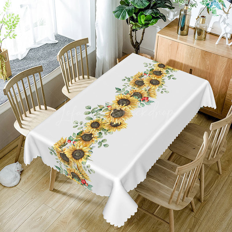 Lofaris Classic Sunflower Pure White Rectangle Tablecloth