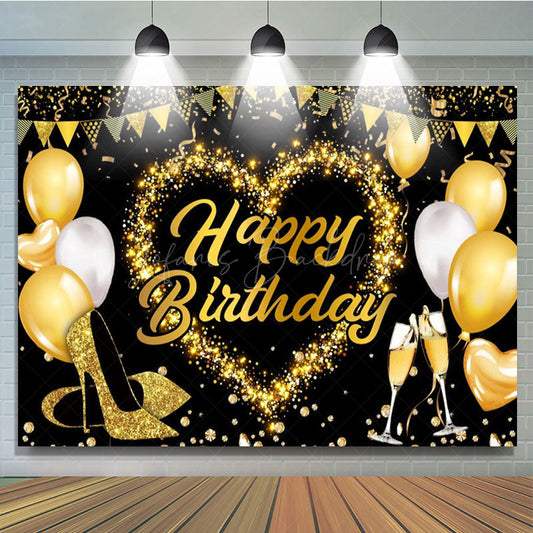 Lofaris Classical Balloon Glitter Flags Birthday Backdrop
