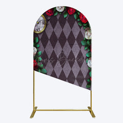 Lofaris Clock Leaves White Red Rose Rhombus Arch Backdrop