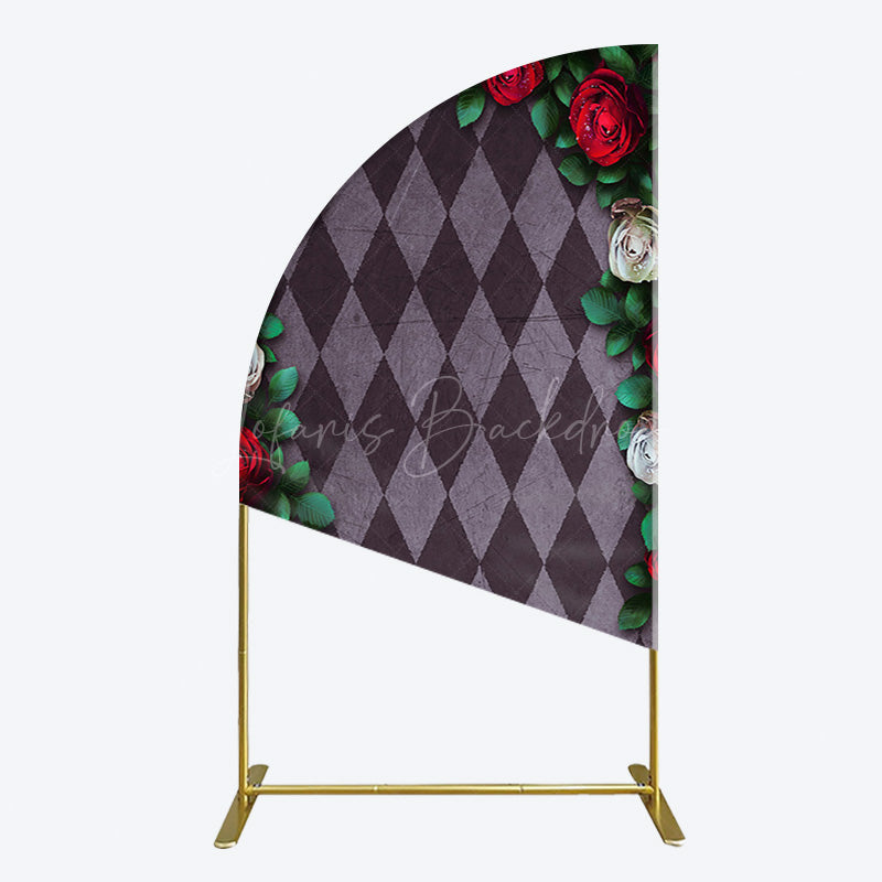 Lofaris Clock Leaves White Red Rose Rhombus Half Moon Arch Backdrop