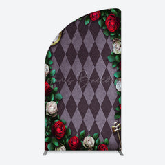 Lofaris Clock Leaves White Red Rose Rhombus Half Moon Arch Backdrop