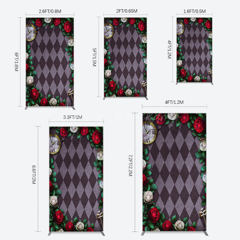 Lofaris Clock Leaves White Red Rose Rhombus Rectangle Backdrop