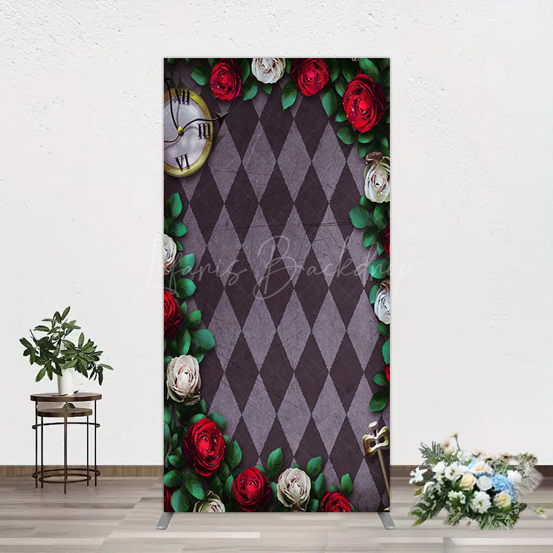 Lofaris Clock Leaves White Red Rose Rhombus Rectangle Backdrop