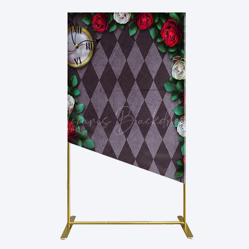 Lofaris Clock Leaves White Red Rose Rhombus Rectangle Backdrop