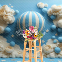 Lofaris Cloud Floral Blue Hot Air Balloon Cake Smash Backdrop