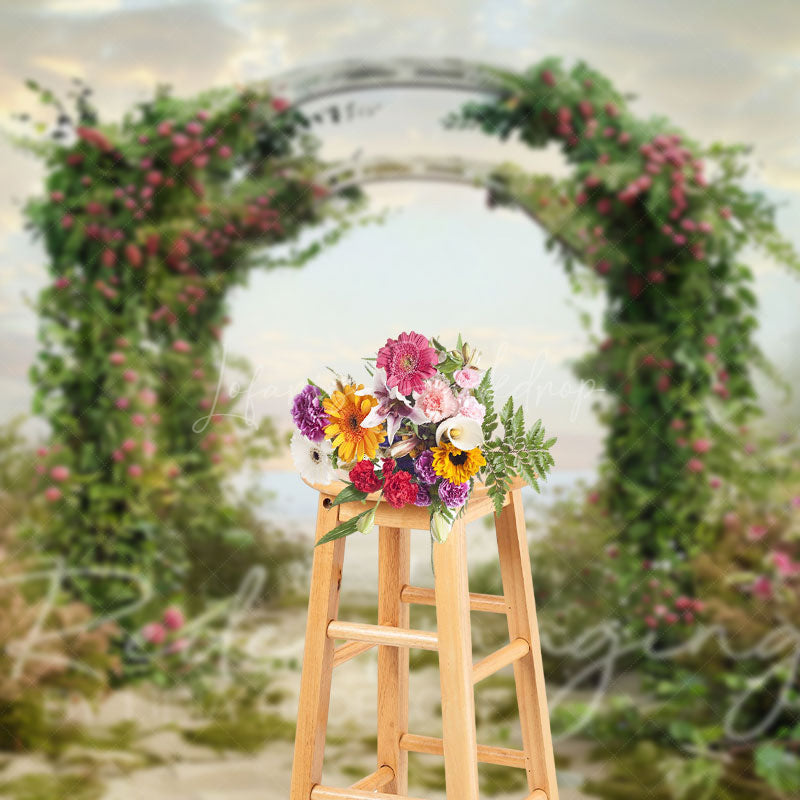 Lofaris Cloud Sky Greenery Floral Arch Wedding Photo Backdrop
