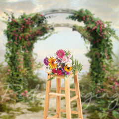 Lofaris Cloud Sky Greenery Floral Arch Wedding Photo Backdrop