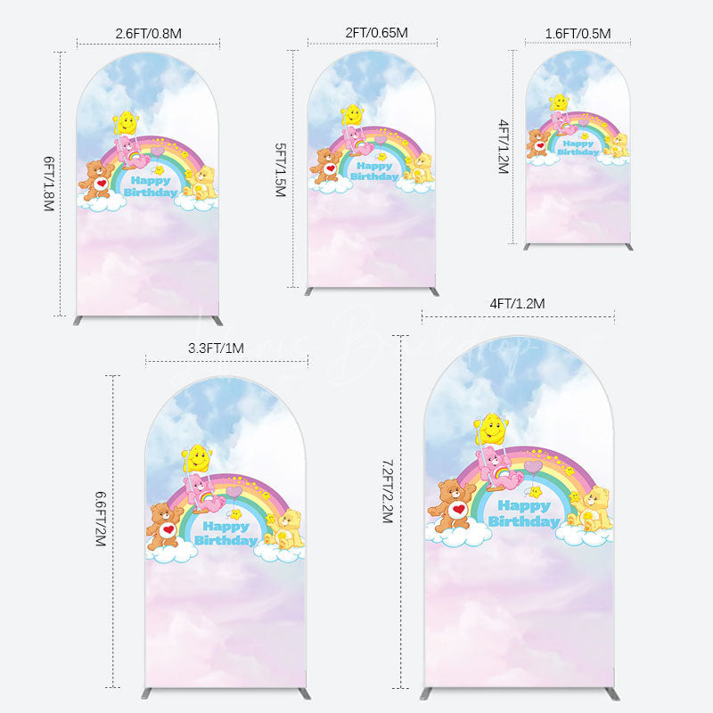 Lofaris Clouds Rainbow Cute Bear Happy Birthday Arch Backdrop