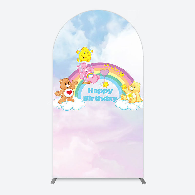 Lofaris Clouds Rainbow Cute Bear Happy Birthday Arch Backdrop