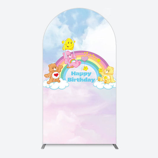 Lofaris Clouds Rainbow Cute Bear Happy Birthday Arch Backdrop