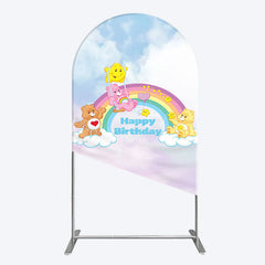 Lofaris Clouds Rainbow Cute Bear Happy Birthday Arch Backdrop