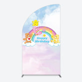 Lofaris Clouds Rainbow Cute Bear Happy Birthday Half Moon Arch Backdrop