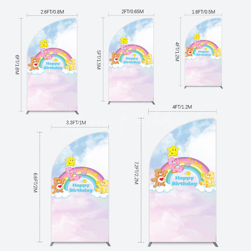 Lofaris Clouds Rainbow Cute Bear Happy Birthday Half Moon Arch Backdrop