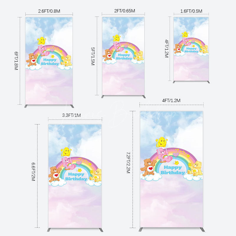 Lofaris Clouds Rainbow Cute Bear Happy Birthday Rectangle Backdrop