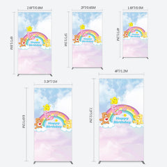 Lofaris Clouds Rainbow Cute Bear Happy Birthday Rectangle Backdrop