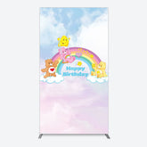 Lofaris Clouds Rainbow Cute Bear Happy Birthday Rectangle Backdrop