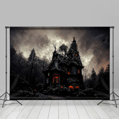 Lofaris Cloudy Scary Deserted Witch House Halloween Backdrop