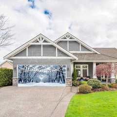 Lofaris Cloudy Snow Trees Light Boulevard Garage Door Banner