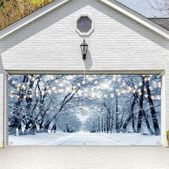 Lofaris Cloudy Snow Trees Light Boulevard Garage Door Banner