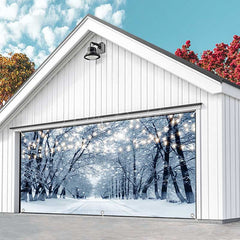 Lofaris Cloudy Snow Trees Light Boulevard Garage Door Banner