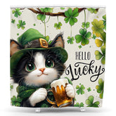 Lofaris Clover Cat Hello Lucky St Patricks Day Shower Curtain
