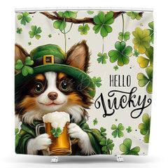 Lofaris Clover Dog Hello Lucky St Patricks Day Shower Curtain