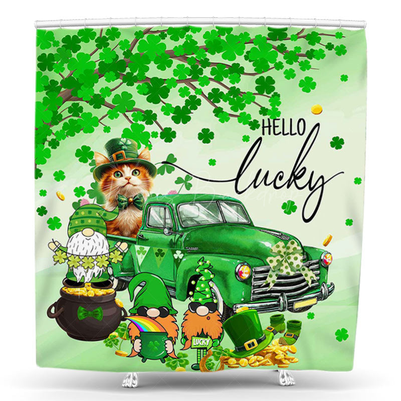 Lofaris Clover Tree Cat Truck St Patricks Day Shower Curtain