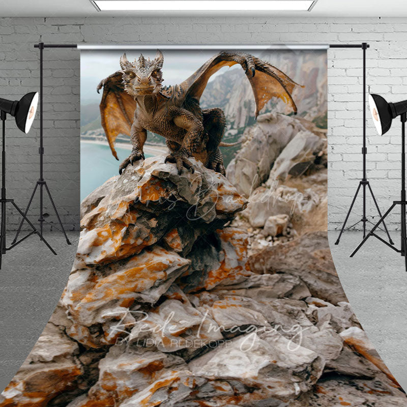 Lofaris Coast Rocks Welsh Dragon Natural Scene Sweep Backdrop