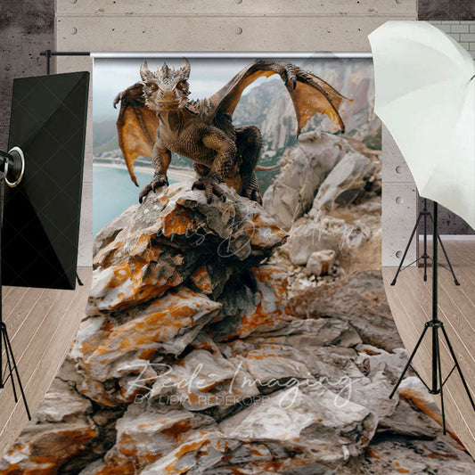 Lofaris Coast Rocks Welsh Dragon Natural Scene Sweep Backdrop
