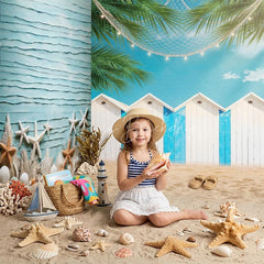 Lofaris Coastal Beach Hut and Starfish Room Set Backdrop Summer Vacation Photography Decor