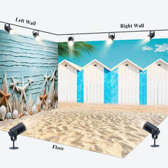 Lofaris Coastal Beach Hut and Starfish Room Set Backdrop Summer Vacation Photography Decor