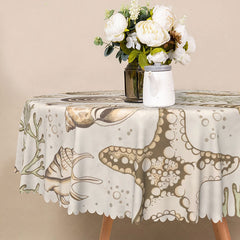 Lofaris Coastal Beach Round Tablecloth with Brown and White Seashells Coral for Nautical Themed Decor