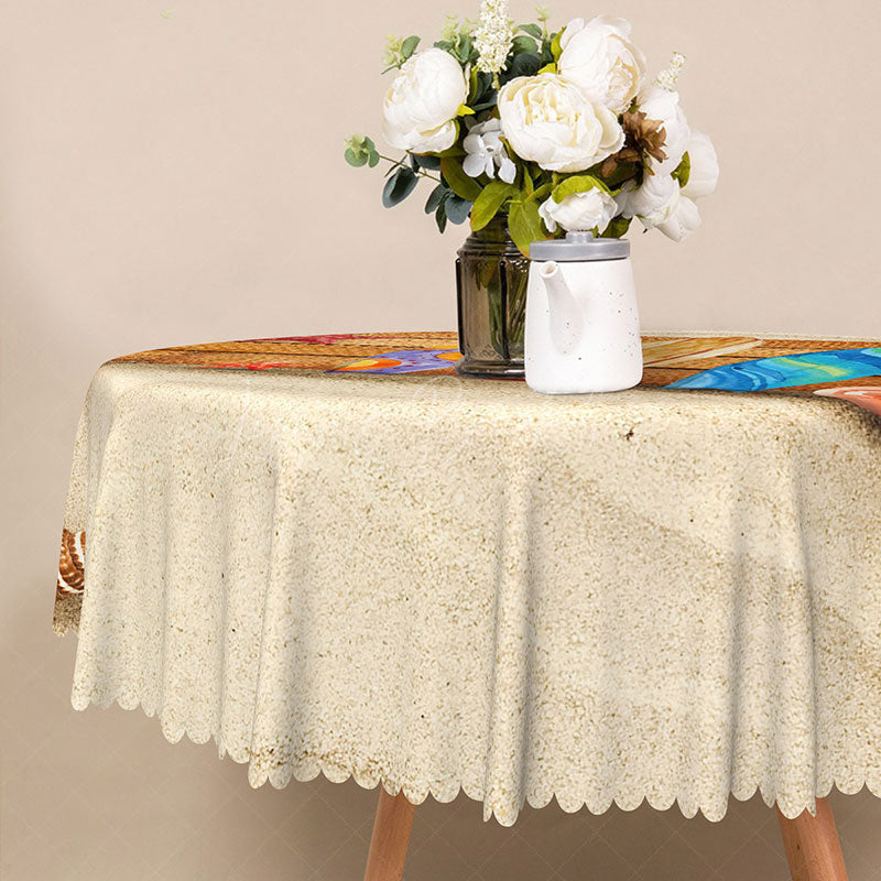 Lofaris Coastal Beach Round Tablecloth with Conch and Starfish Pattern for Nautical Themed Dining Decor
