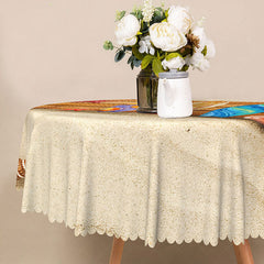 Lofaris Coastal Beach Round Tablecloth with Conch and Starfish Pattern for Nautical Themed Dining Decor