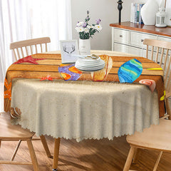 Lofaris Coastal Beach Round Tablecloth with Conch and Starfish Pattern for Nautical Themed Dining Decor
