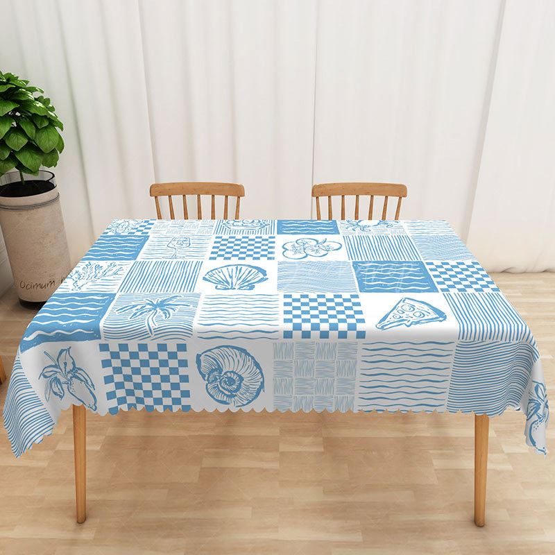 Lofaris Coastal Summer Tablecloth with Blue Conch Shells and Fruit for Beach House Kitchen Dining Decor