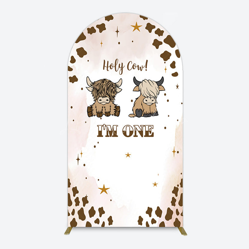 Lofaris Coffee Cow Pattern Im One Birthday Arch Backdrop