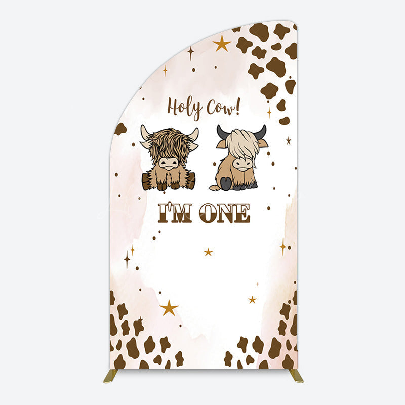 Lofaris Coffee Cow Pattern Im One Birthday Half Moon Arch Backdrop