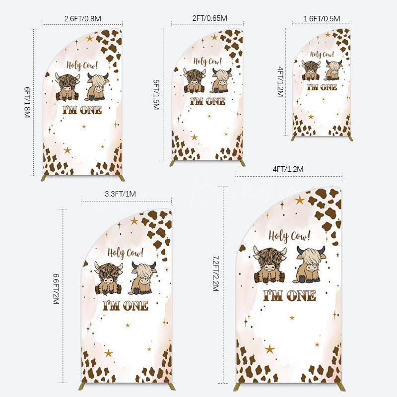 Lofaris Coffee Cow Pattern Im One Birthday Half Moon Arch Backdrop