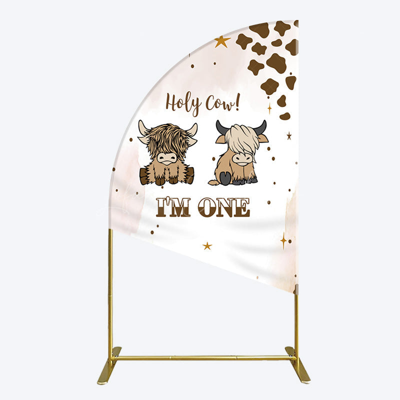Lofaris Coffee Cow Pattern Im One Birthday Half Moon Arch Backdrop