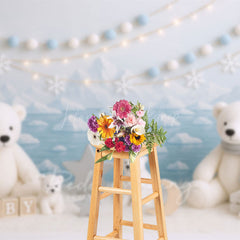 Lofaris Cold Winter Polar Bear Sky Photo Cake Smash Backdrop