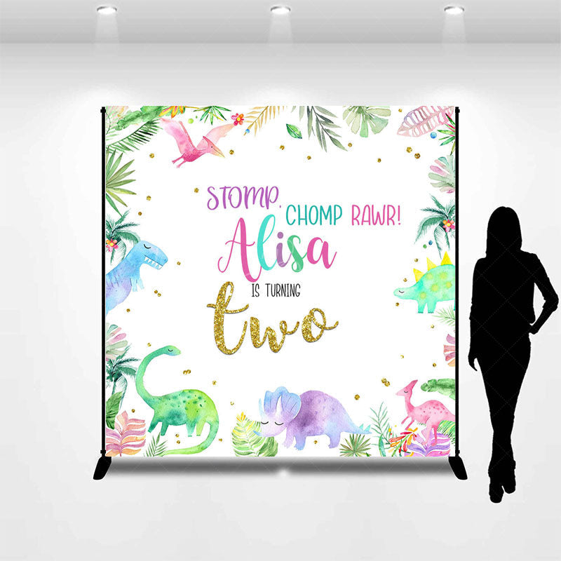 Lofaris Color Baby Dinosaur Custom Name 2nd Birthday Backdrop
