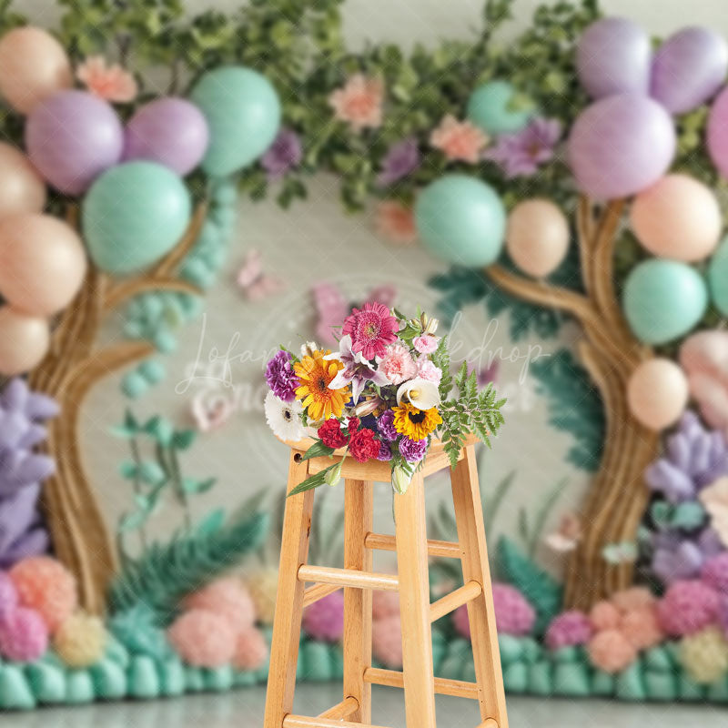 Lofaris Color Balloons Floral Trees Fairy Cake Smash Backdrop