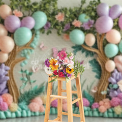 Lofaris Color Balloons Floral Trees Fairy Cake Smash Backdrop