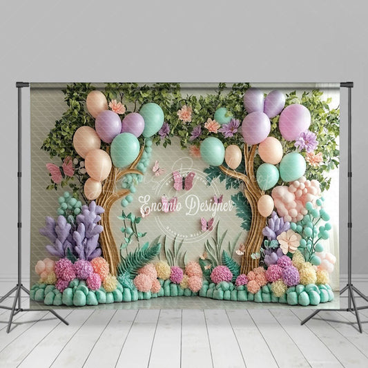 Lofaris Color Balloons Floral Trees Fairy Cake Smash Backdrop