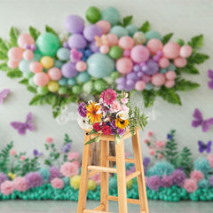 Lofaris Color Balloons Tree Butterfly Cake Smash Backdrop
