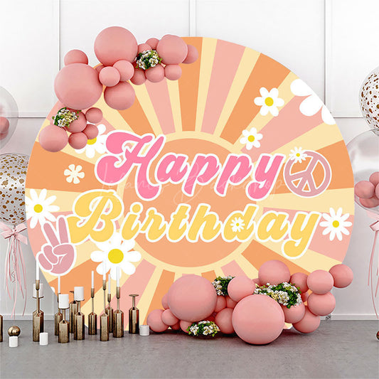 Lofaris Color Boho Sun Groovy Happy Birthday Round Backdrop