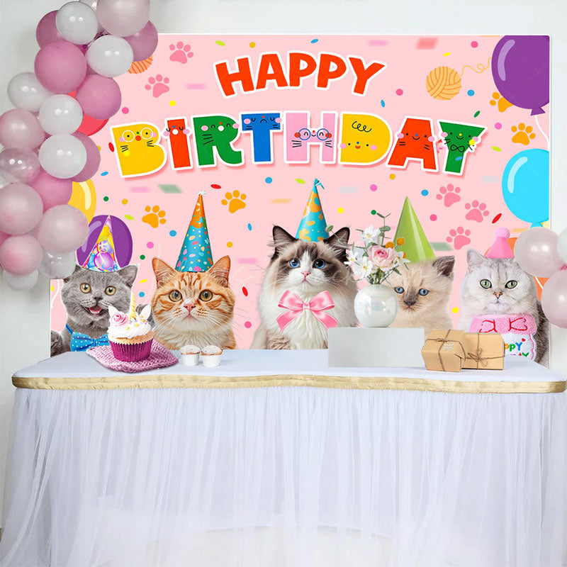 Lofaris Color Cat Paw Print Balloons Happy Birthday Backdrop