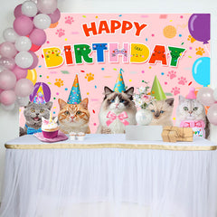Lofaris Color Cat Paw Print Balloons Happy Birthday Backdrop