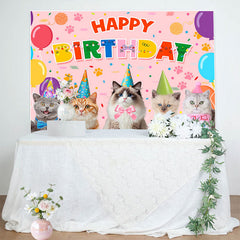 Lofaris Color Cat Paw Print Balloons Happy Birthday Backdrop